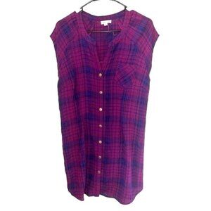 Silence + Noise Womens Plaid Sleeveless Shirt Dress Purple & Pink Large Urban St